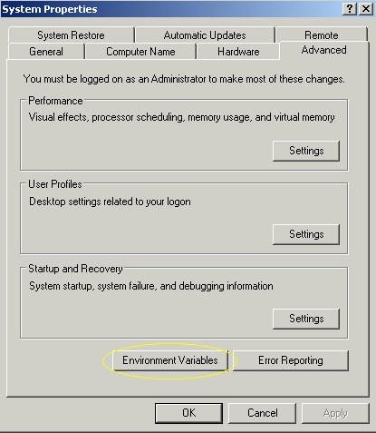 Finding Environment Variables (Windows XP)